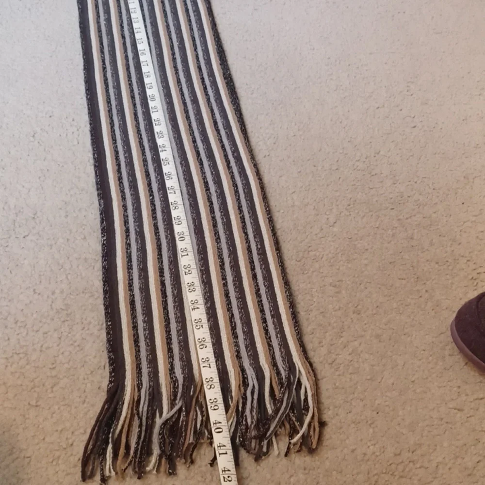Cejon Earthtone Striped Scarf With Fringe And Sparkle